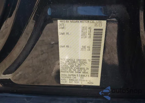 2013 Nissan Altima 2.5 Sv from USA, damaged, VIN 1N4AL3AP9DN558825